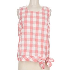 SOLD. J. Crew Pink and White Gingham Bow Blouse